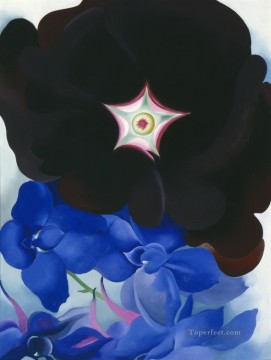ジョージア・オキーフ Painting - ブラックホーリーホック ブルーラークスパー ジョージアオキーフ アメリカのモダニズム 精密主義